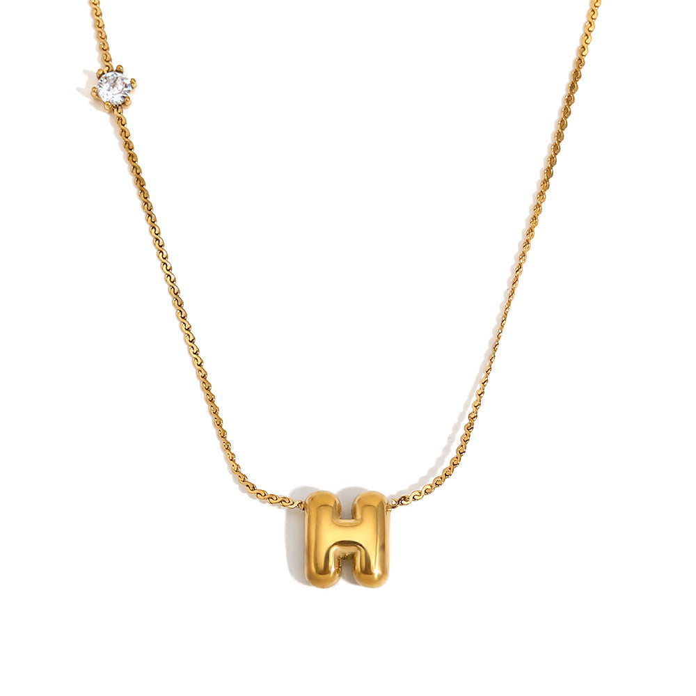 Wholesale stainless steel 18K gold plated letter single-sided zircon S chain necklace